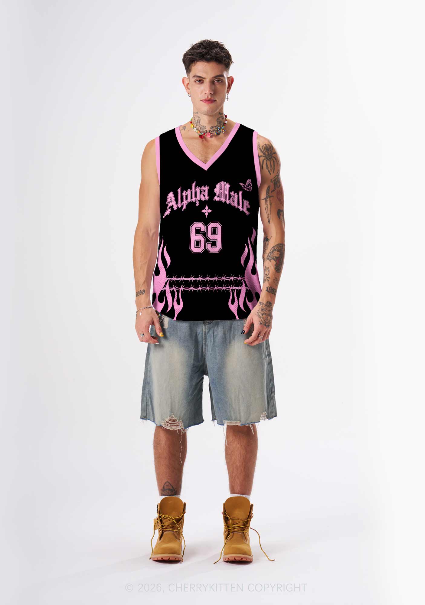 Pink Alpha Male Butterfly Pride Y2K Sport Jersey Tank Cherrykitten