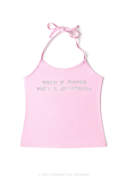 Rhinestone Ride A Mustache Y2K Halter Neck Cami Cherrykitten
