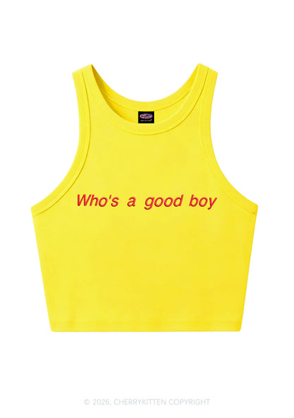 Embroidered Whos A Good Boy Y2K Crop Tank Top Cherrykitten