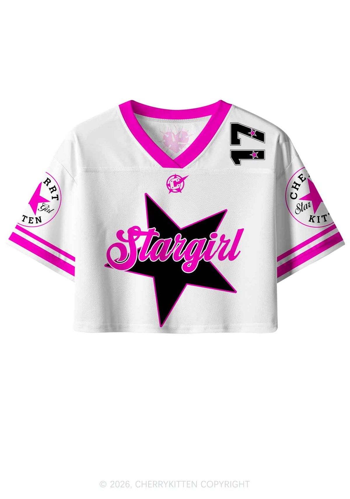 White Stargirl Y2K Crop Sport Jersey Shirts Cherrykitten