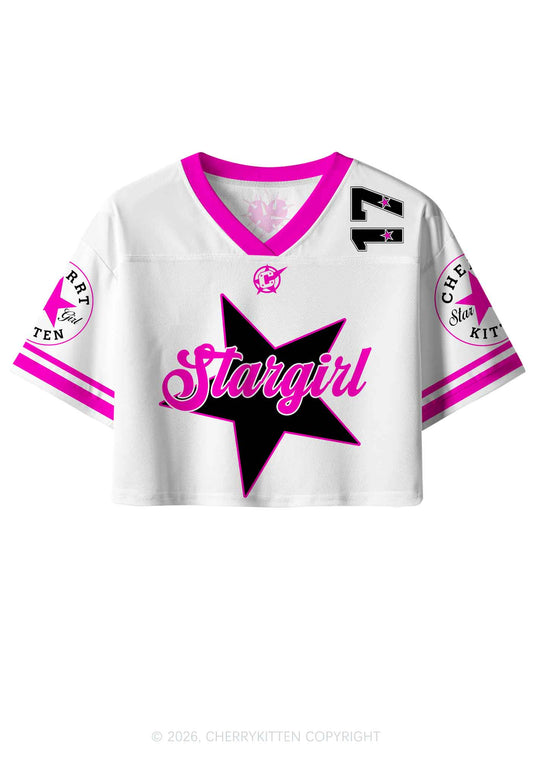 White Stargirl Y2K Crop Sport Jersey Shirts Cherrykitten