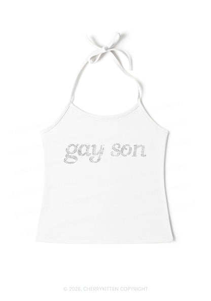 Rhinestone Gay Son Pride Y2K Halter Neck Cami Cherrykitten