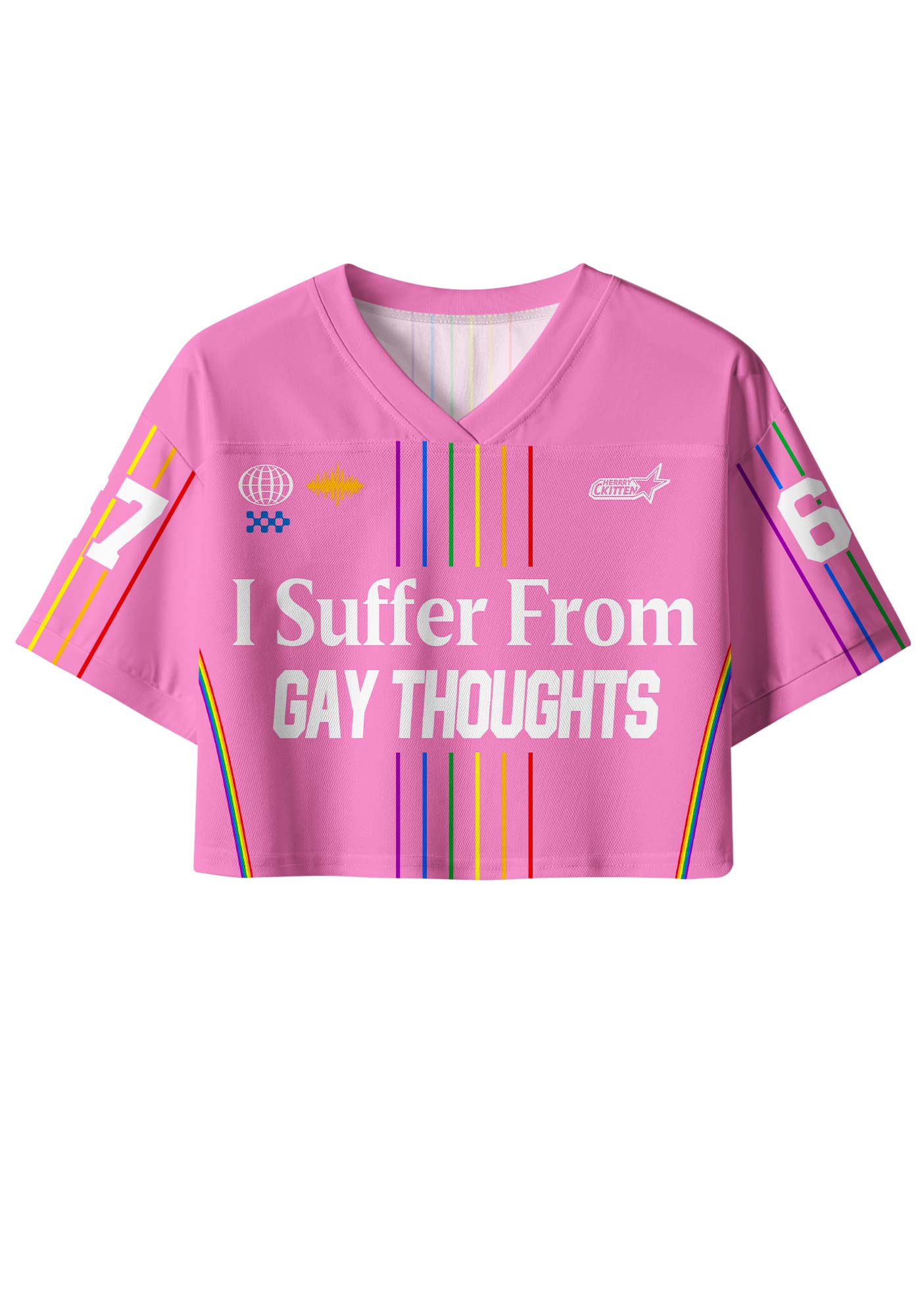 Pink I Suffer From Gay Thoughts Pride Y2K Crop Sport Jersey Shirts Cherrykitten