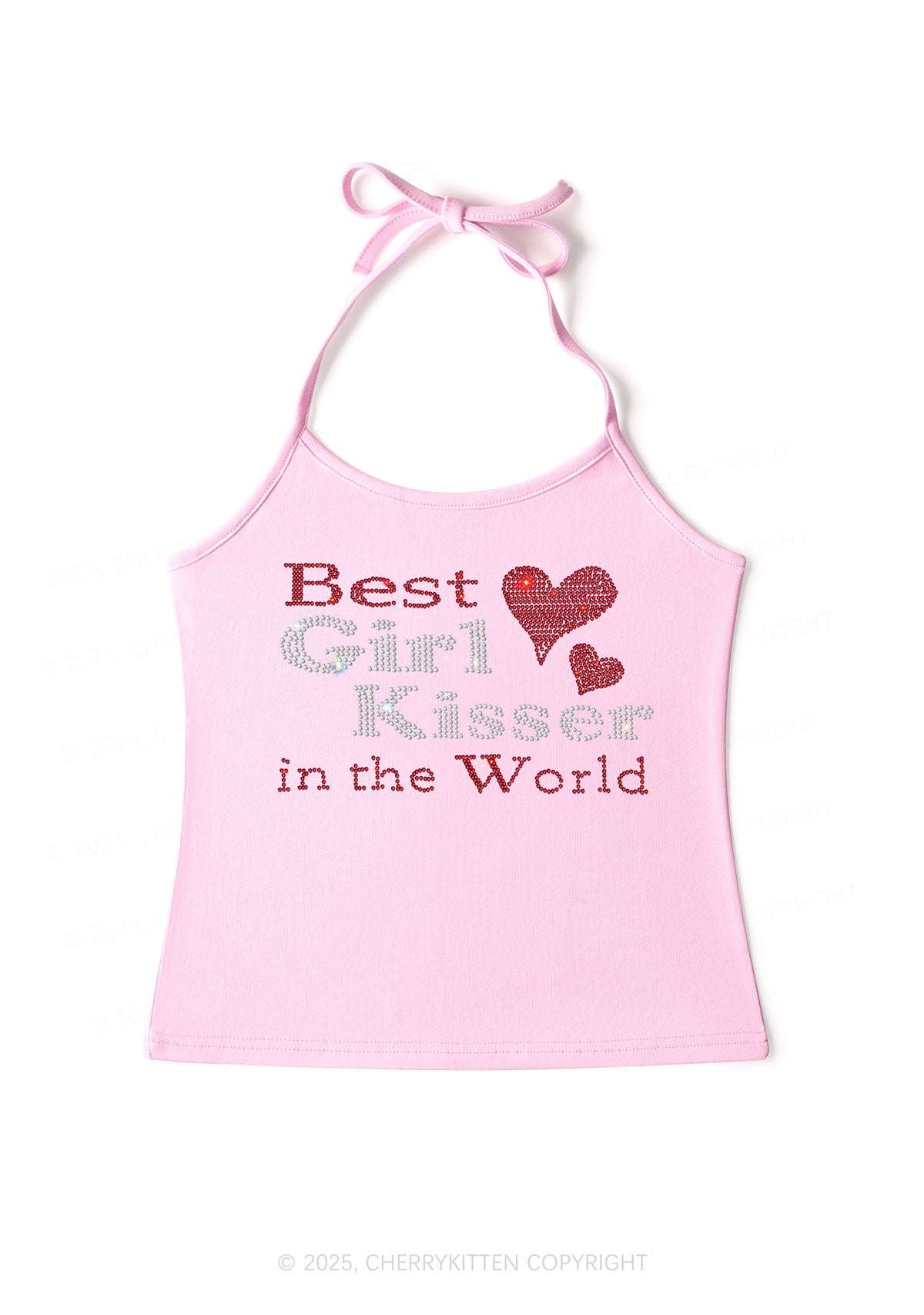 Rhinestone Best Girl Kisser Pride Y2K Halter Neck Cami Cherrykitten