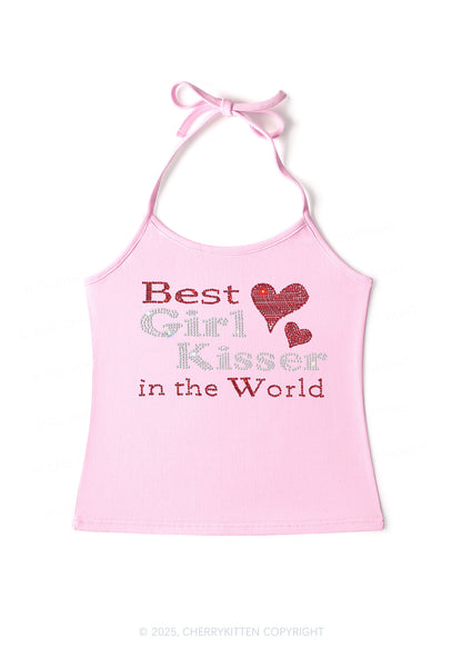 Rhinestone Best Girl Kisser Pride Y2K Halter Neck Cami Cherrykitten