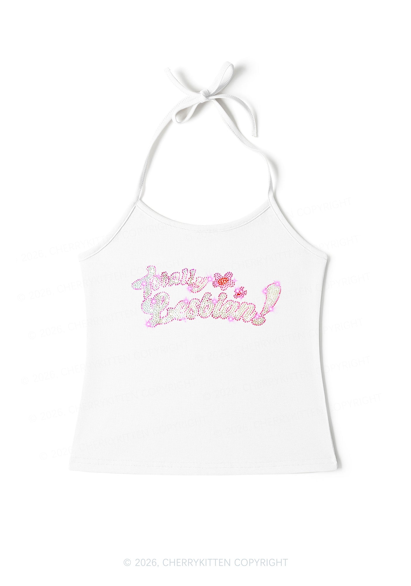 Rhinestone Totally Lesbian Pride Y2K Halter Neck Cami Cherrykitten