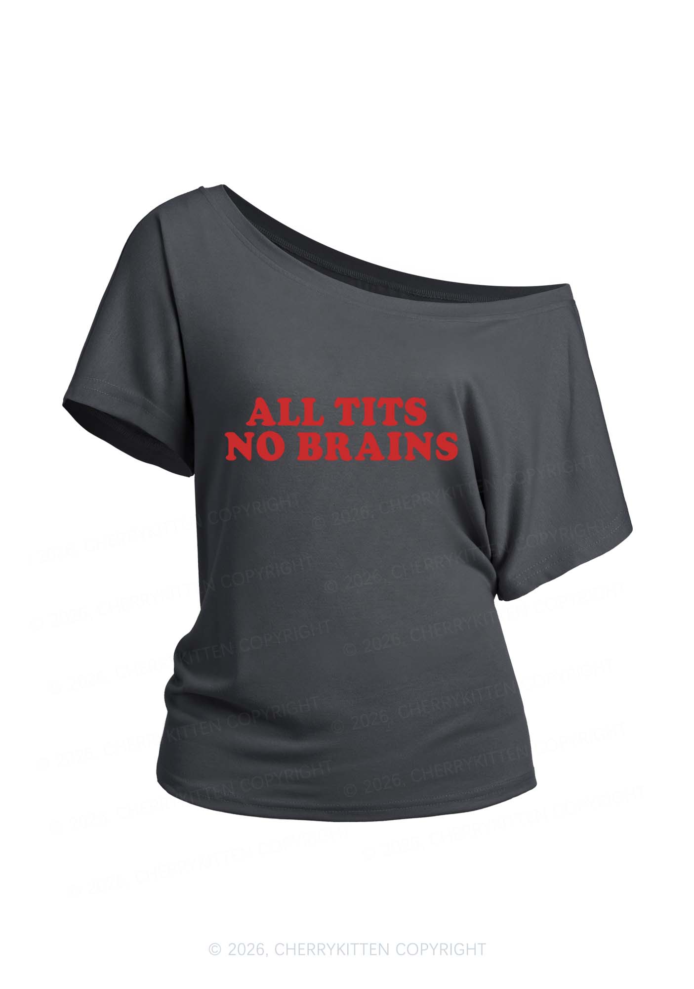 All Txts No Brains Y2K Off Shoulder Tee Cherrykitten