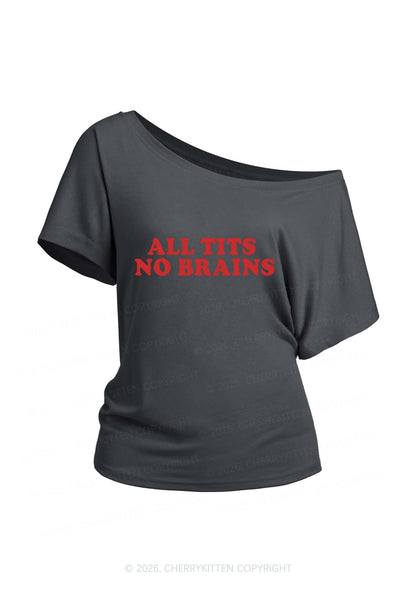 All Txts No Brains Y2K Off Shoulder Tee Cherrykitten