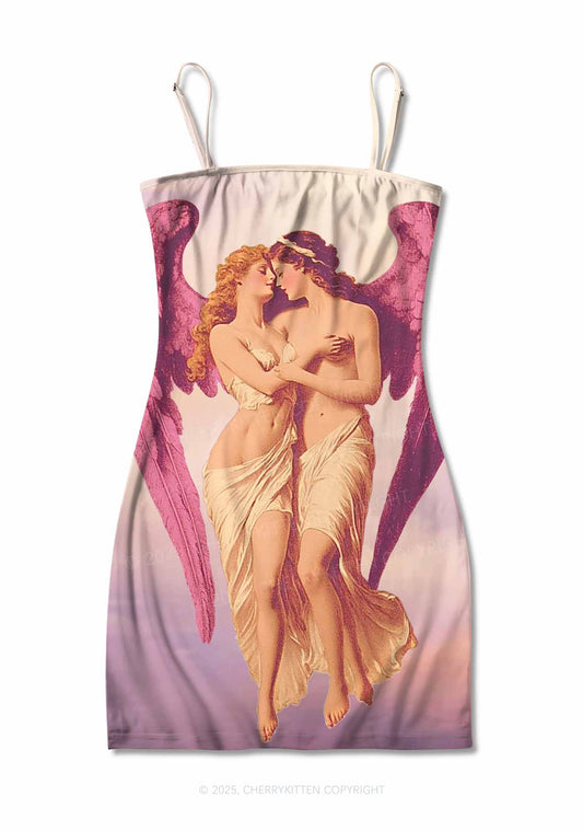 Angel Lesbians Pride Y2K Print Slip Dress Cherrykitten