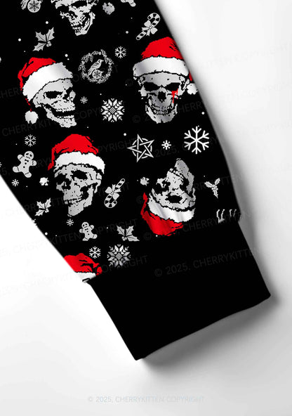Skull Santa Y2K Print Long Sleeve Pajama Set Cherrykitten