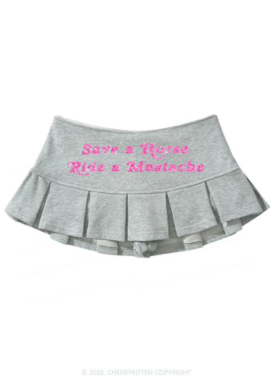Glitter Ride A Mustache Y2K Mini Pleated Skirts Cherrykitten