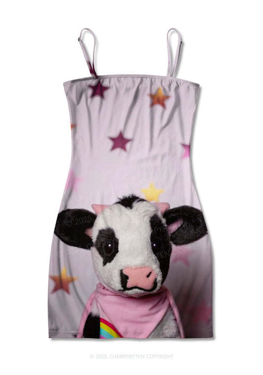 Cow Magic Stars Y2K Print Slip Dress Cherrykitten