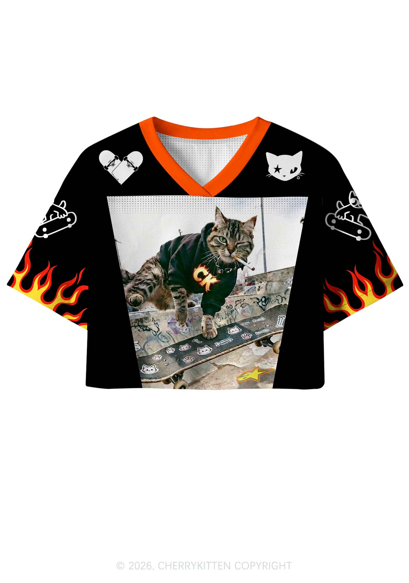 Smoking Cat Skateboard Y2K Crop Sport Jersey Shirts Cherrykitten