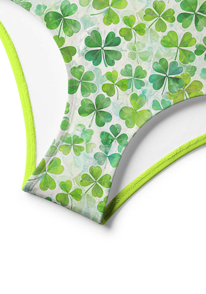 Green Shamrock Y2K Print Bikini Set Cherrykitten