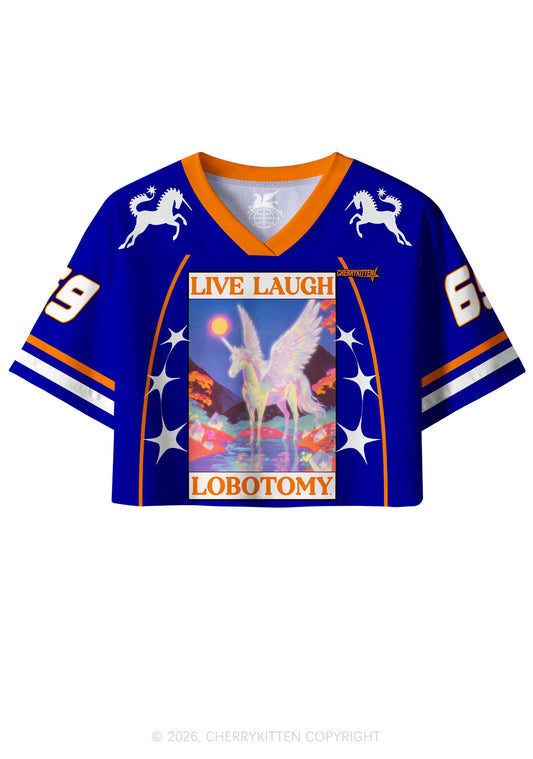 Dark Blue Live Laugh Lobotomy Y2K Crop Sport Jersey Shirts Cherrykitten
