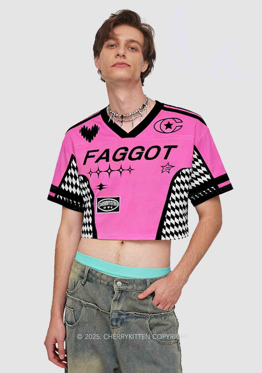 Custom Hot Pink Faggot Pride Y2K Crop Sport Jersey Shirts Cherrykitten