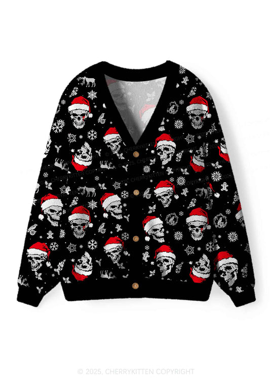 Skull Santa Y2K Christmas Cardigan Knit Sweatshirt Cherrykitten