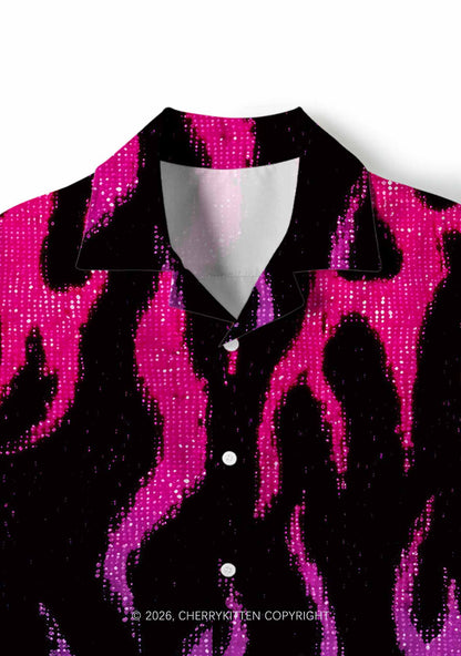 Bisexual Flame Pride Y2K Print Hawaiian Shirt Cherrykitten