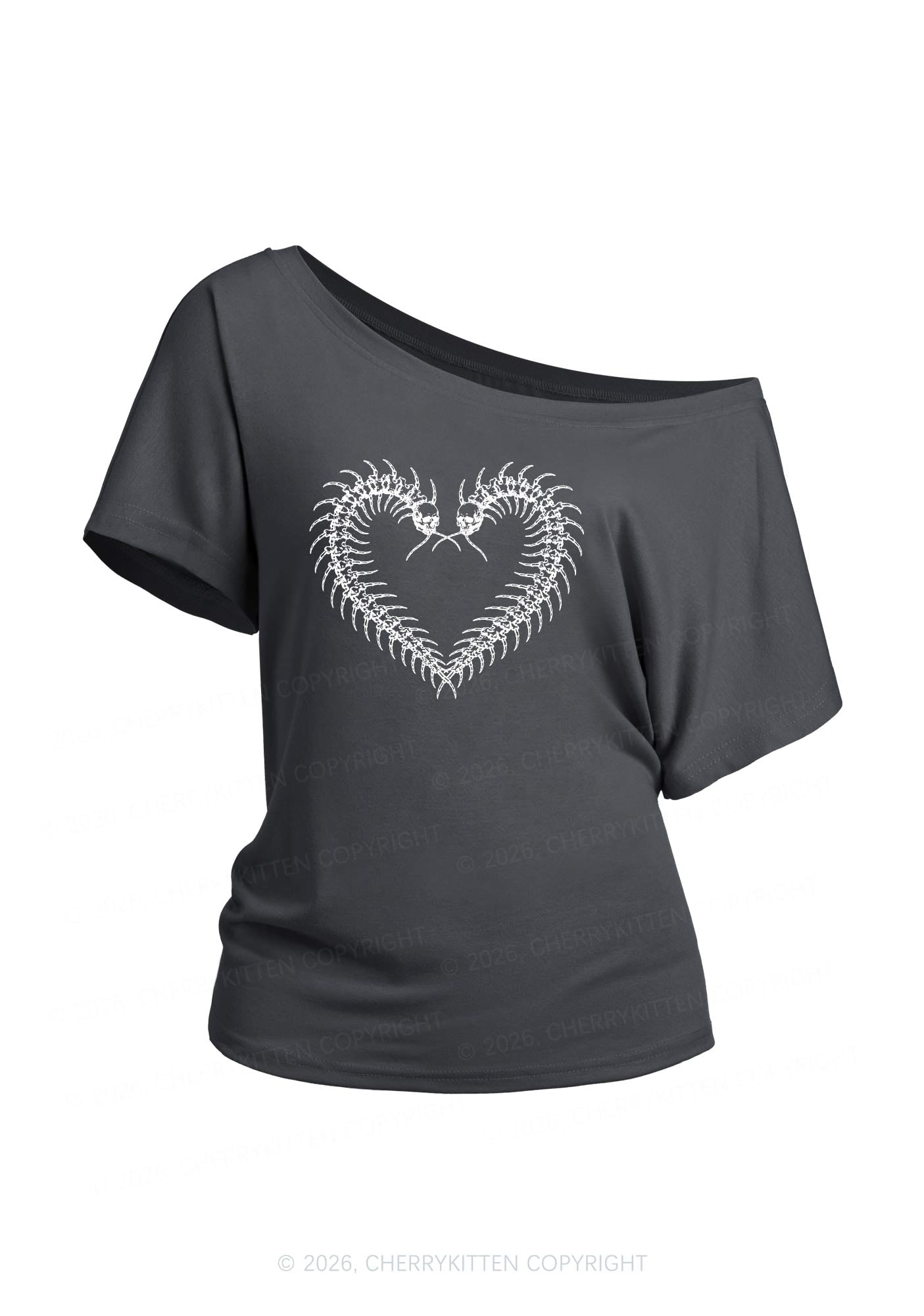 Halloween Centipede Heart Shape Y2K Off Shoulder Tee Cherrykitten