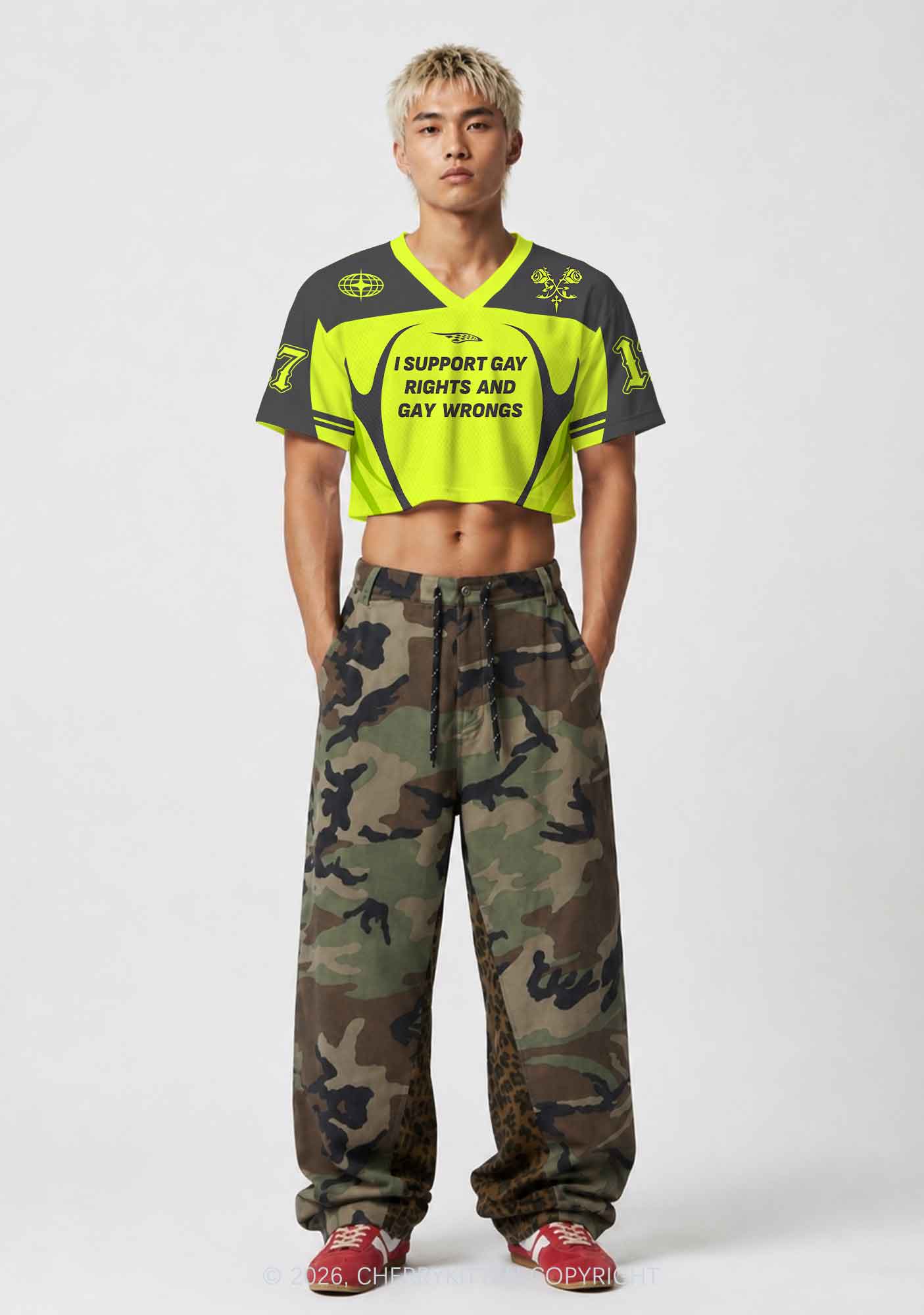 Lime Green I Support Gay Rights Pride Y2K Crop Sport Jersey Shirts Cherrykitten