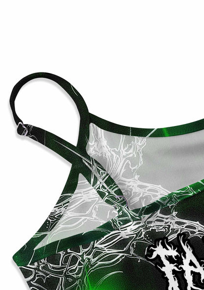 Green Gothic Faggot Pride Y2K Print Cami Crop Top Cherrykitten