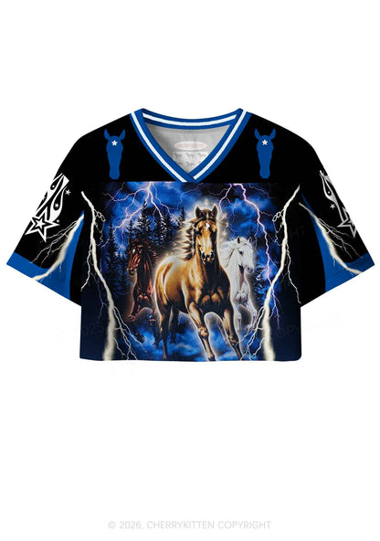 Horses In Lightning Y2K Crop Sport Jersey Shirts Cherrykitten
