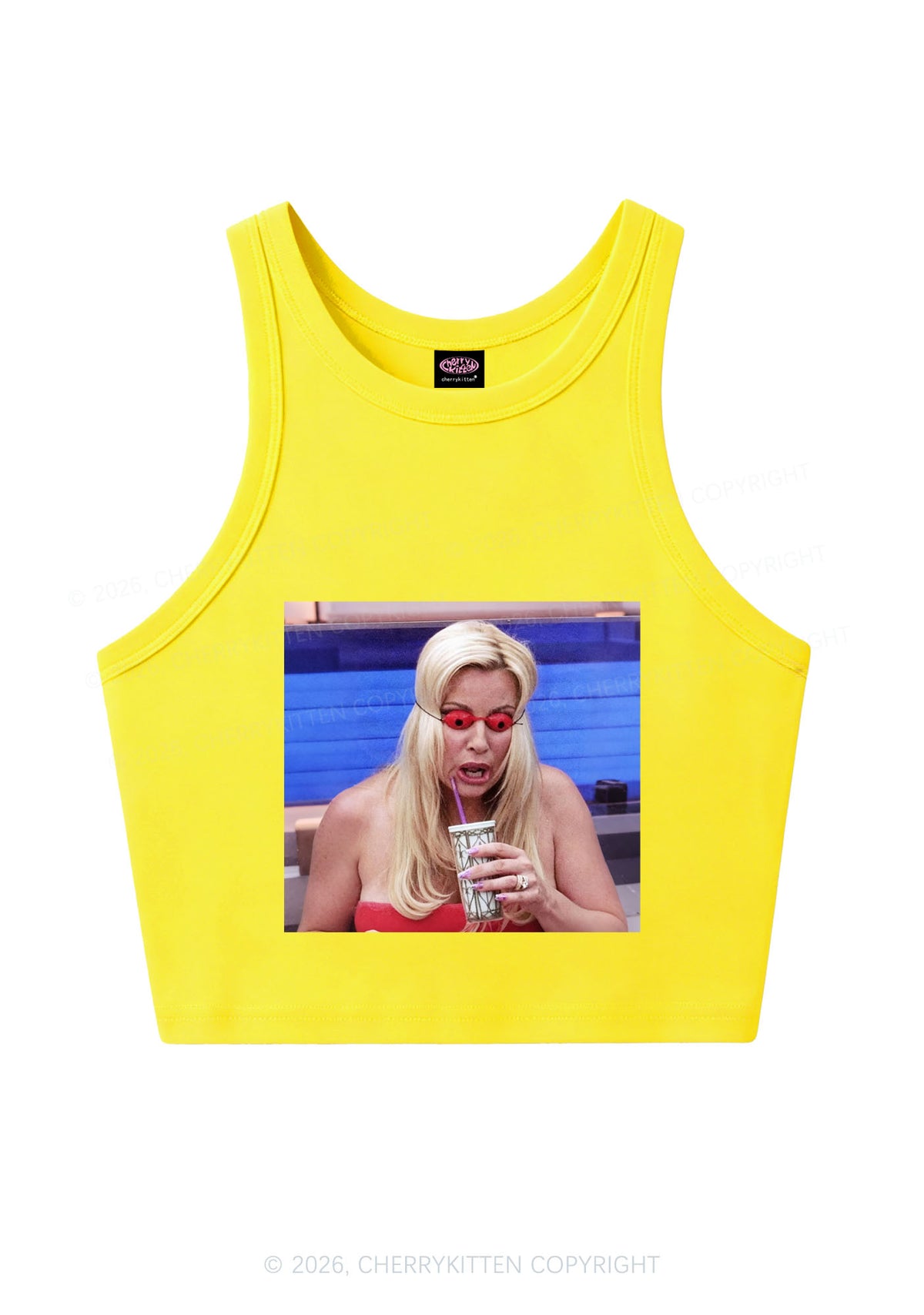 Red Eyeball Blonde Y2K Crop Tank Top Cherrykitten