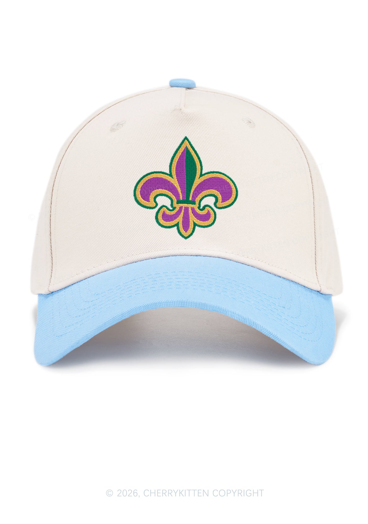 Embroidered Mardi Gras Fleur De Lis Y2K Color Block Baseball Cap Cherrykitten