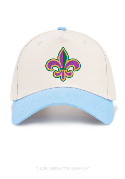 Embroidered Mardi Gras Fleur De Lis Y2K Color Block Baseball Cap Cherrykitten