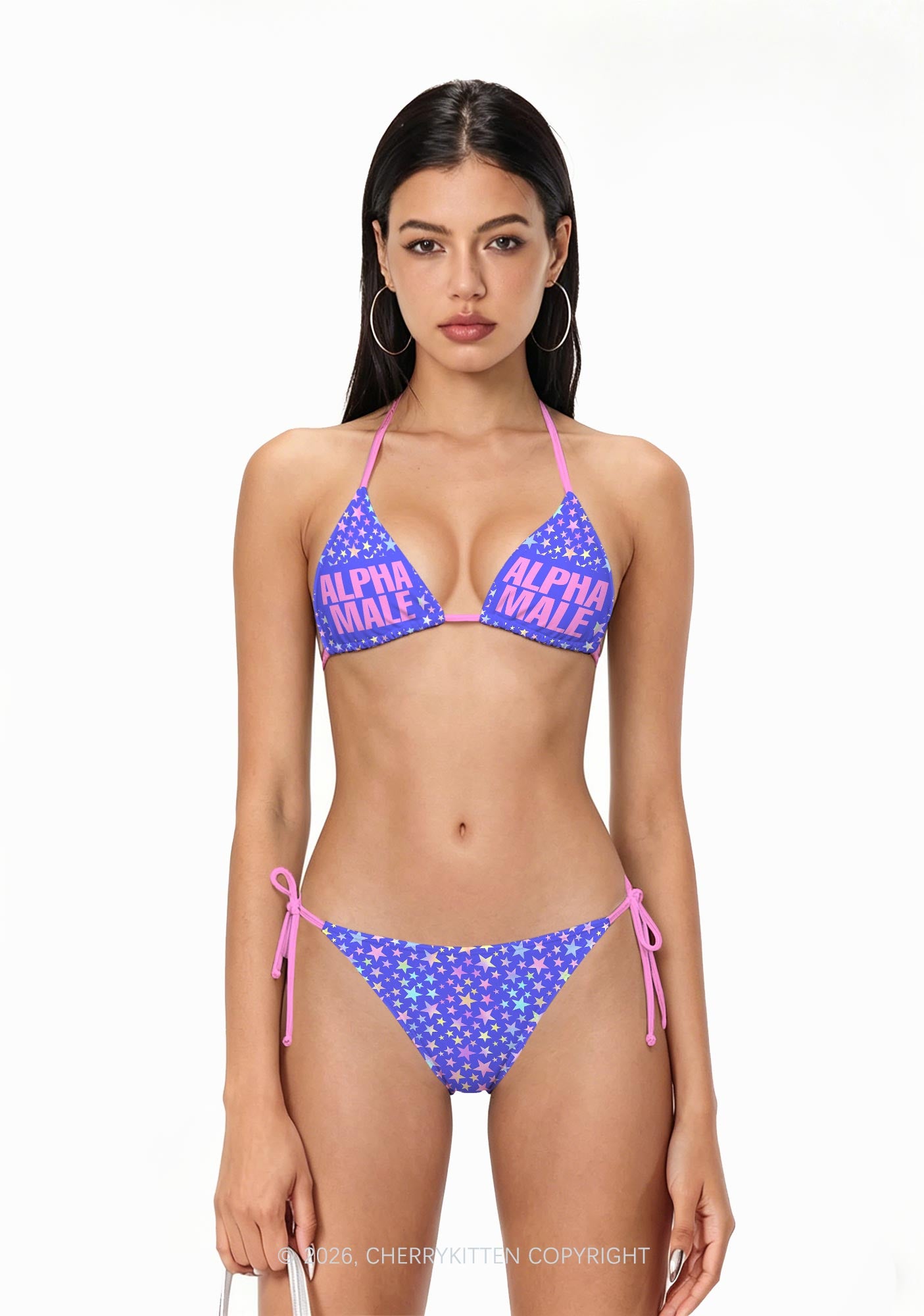 Purple Alpha Male Y2K Print Bikini Set Cherrykitten