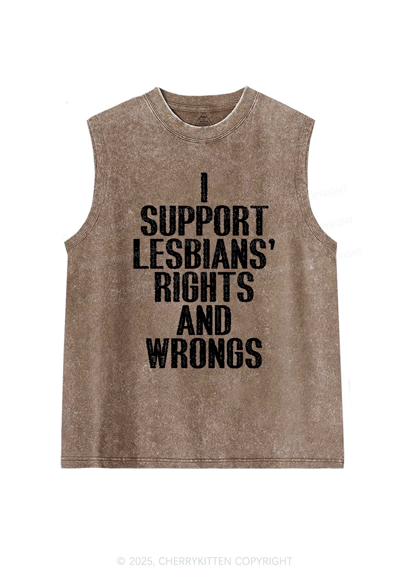 Support Lesbians Rights Pride Y2K Washed Muscle Tank Cherrykitten