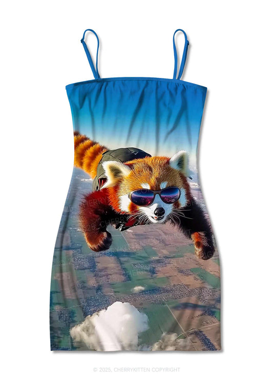 Flying Cool Raccoon Y2K Print Slip Dress Cherrykitten
