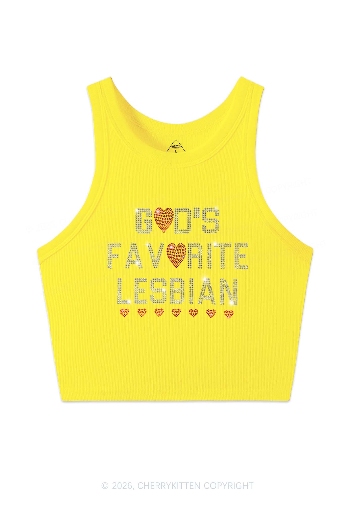 Rhinestone Gods Favorite Lesbian Pride Y2K Crop Tank Top Cherrykitten
