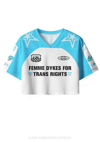 Femme Dykes For Trans Rights Pride Y2K Crop Sport Jersey Shirts Cherrykitten