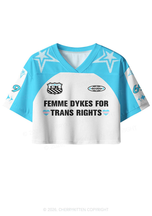 Femme Dykes For Trans Rights Pride Y2K Crop Sport Jersey Shirts Cherrykitten