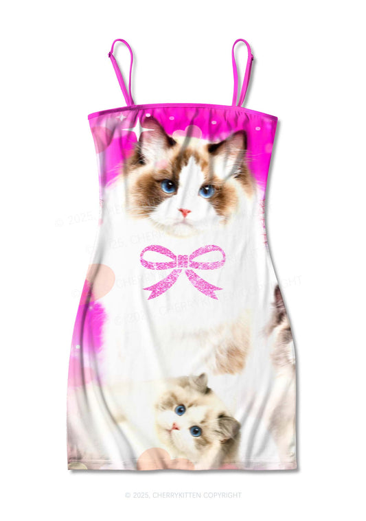 Alpha Male Cats Y2K Print Slip Dress Cherrykitten