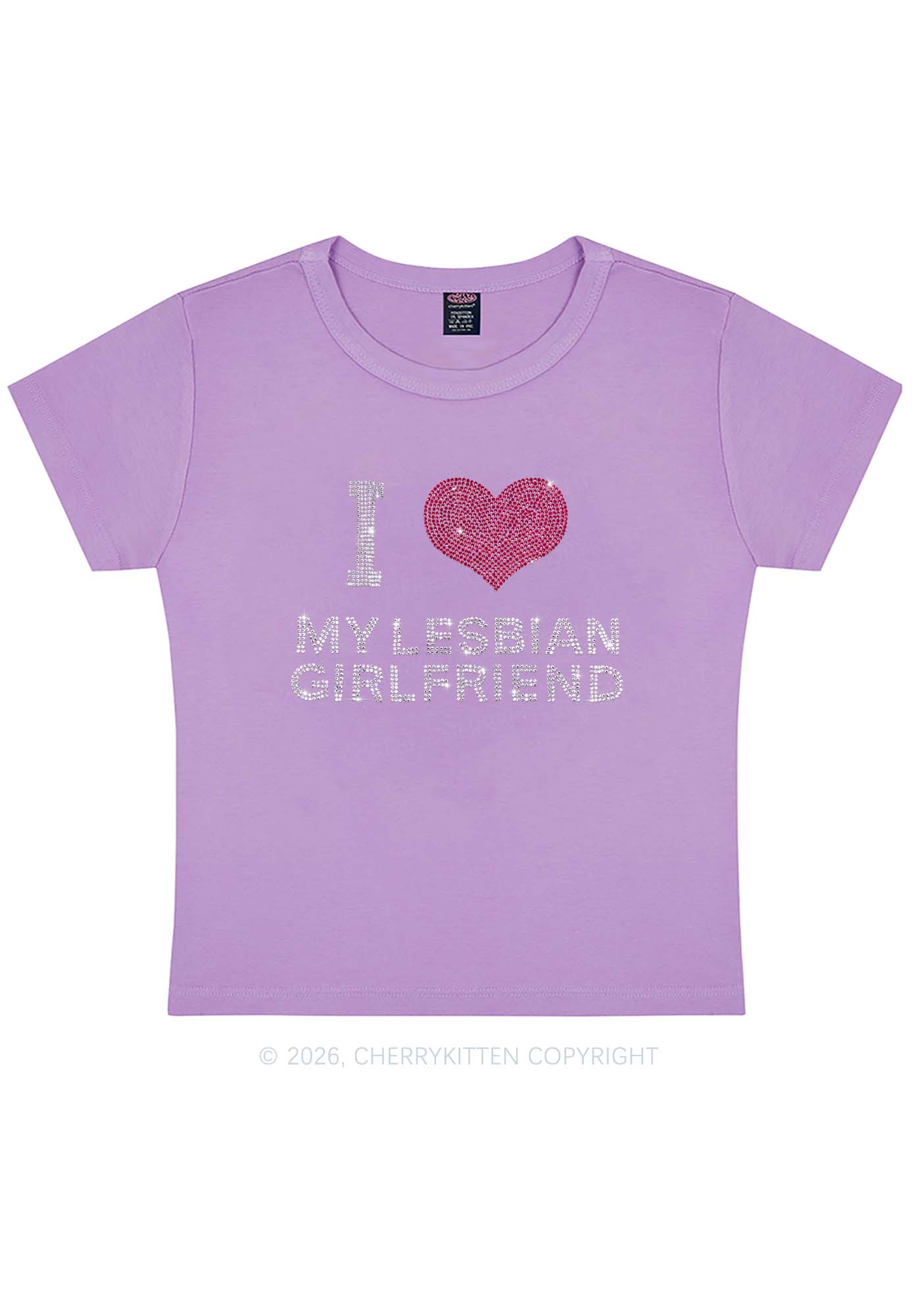 Rhinestone I Love My Lesbian GF Pride Y2K Baby Tee Cherrykitten