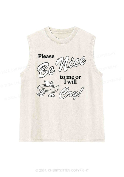 Please Be Nice To Me Or I Will Cry Y2K Washed Tank Cherrykitten