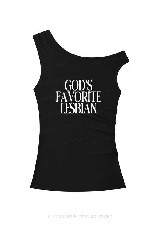 Gods Favorite Lesbian Pride Y2K Off Shoulder Tank Top Cherrykitten