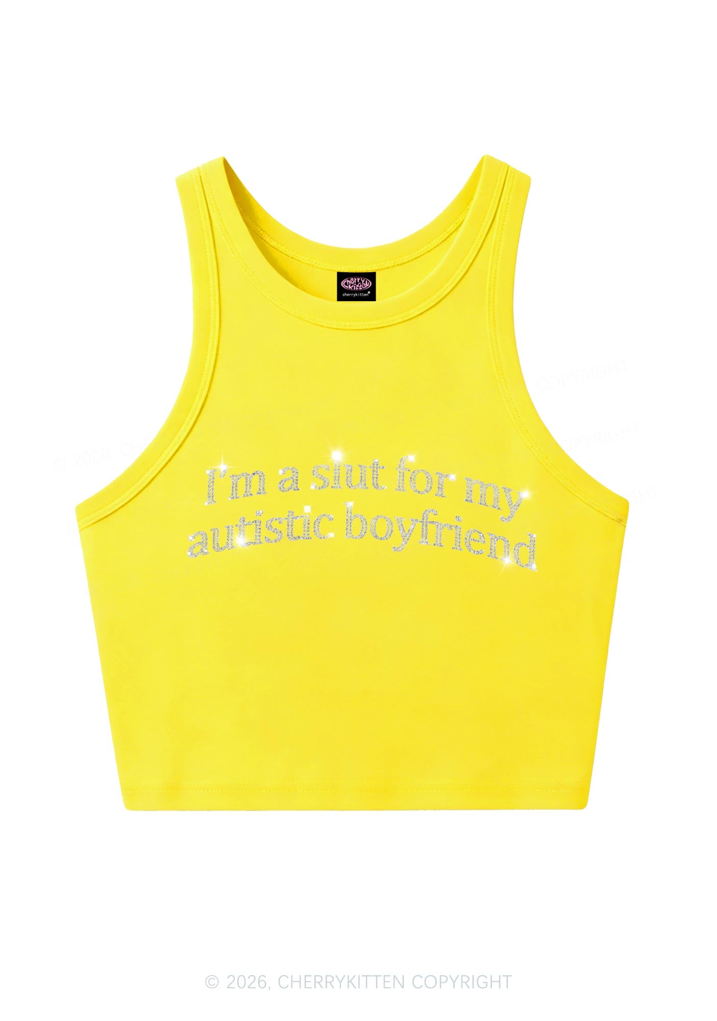 Rhinestone Slxt For My Autistic BF Y2K Crop Tank Top Cherrykitten