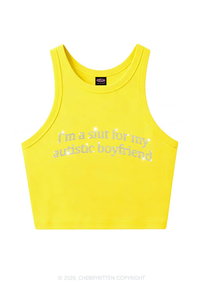 Rhinestone Slxt For My Autistic BF Y2K Crop Tank Top Cherrykitten