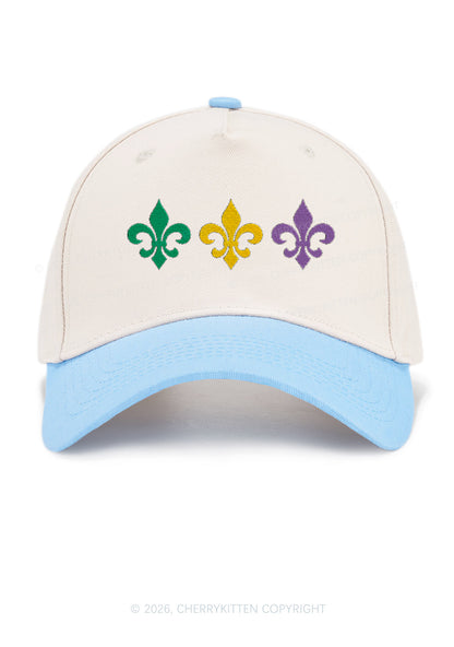 Embroidered Mardi Gras Fleur De Lis Trio Y2K Color Block Baseball Cap Cherrykitten