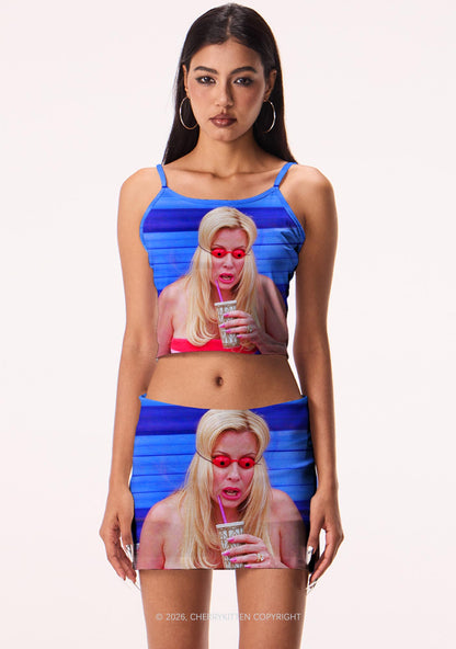 Red Eyeball Blonde Y2K Print Mini Skirt Cherrykitten