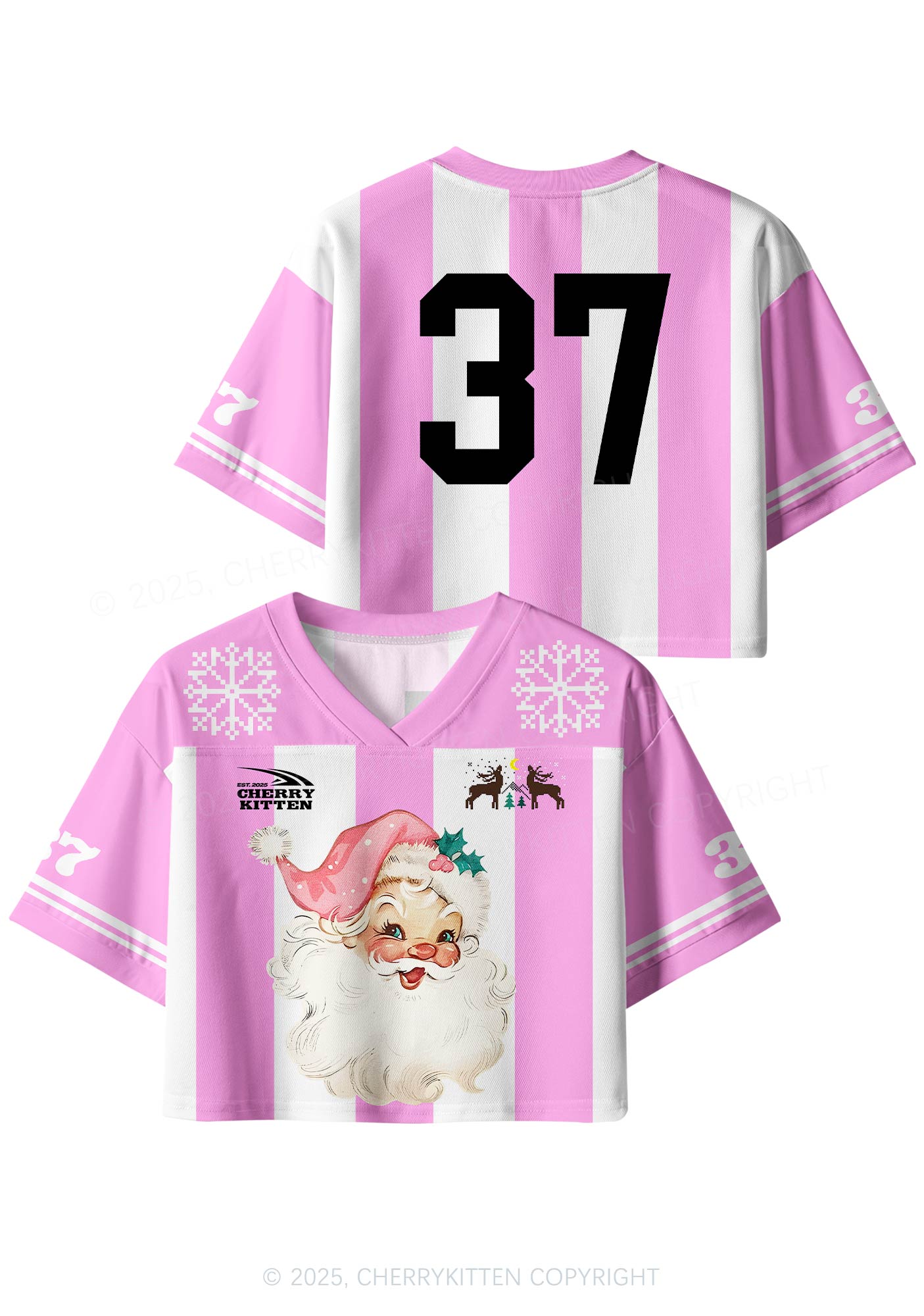 Custom Christmas Pink Santa Y2K Crop Sport Jersey Shirts Cherrykitten