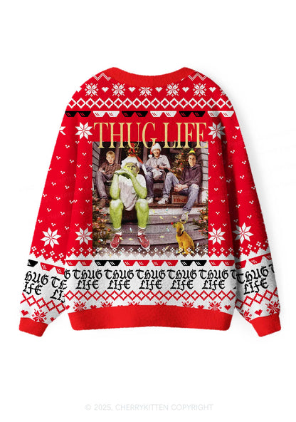 Thug Life Y2K Christmas Cardigan Knit Sweatshirt Cherrykitten