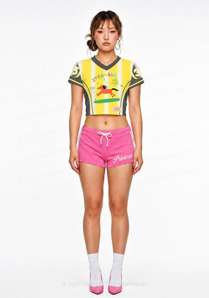 Yellow Pony Y2K Crop Football Jersey Shirts Cherrykitten