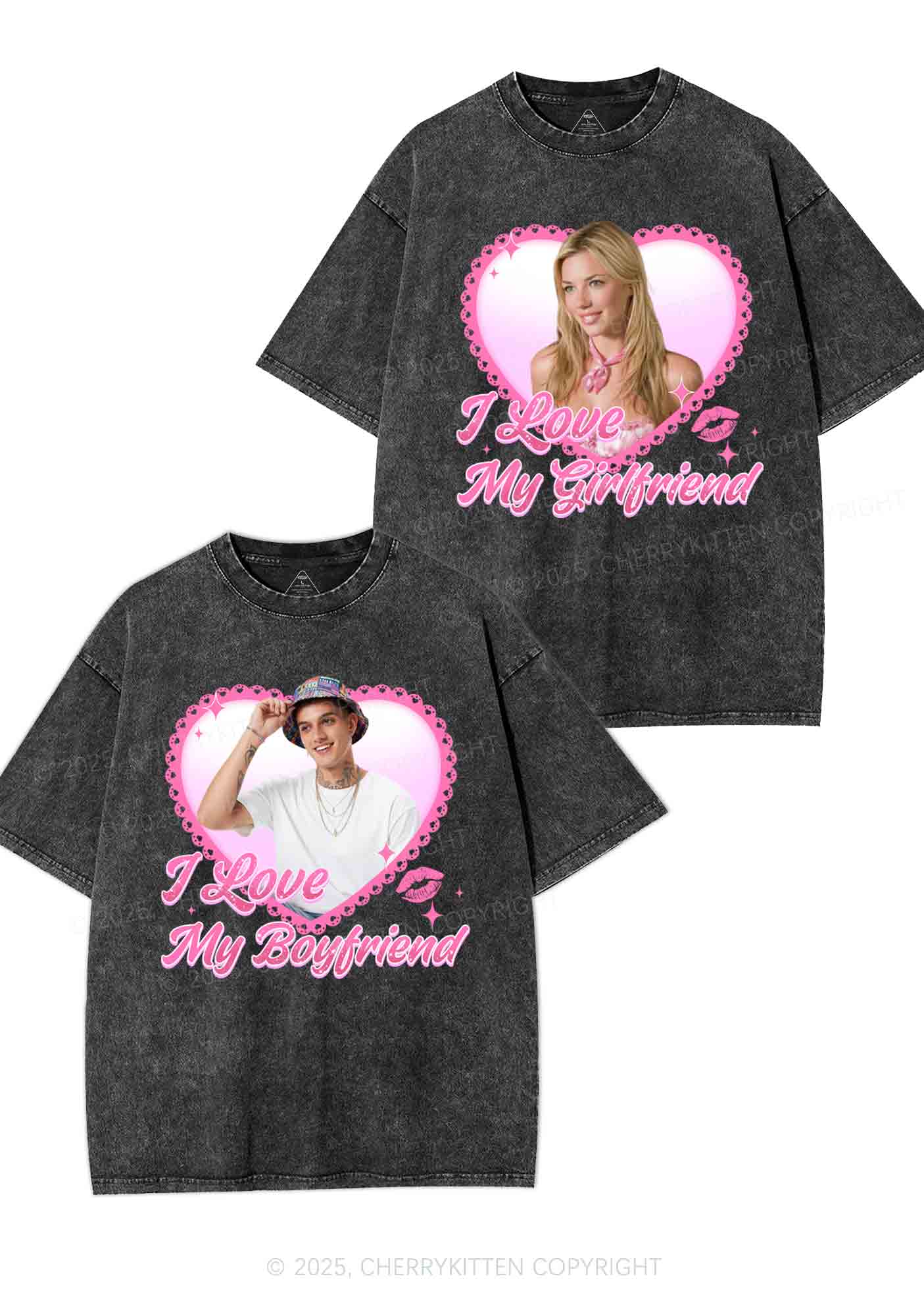 Custom Love My GF BF Photo Y2K Valentine's Day Washed Tee Cherrykitten
