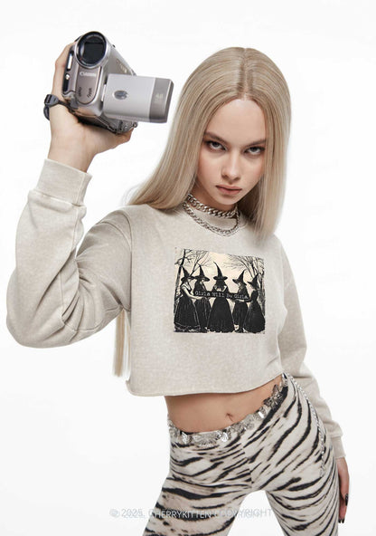 Halloween Girls Will Be Girls Y2K Crop Washed Sweatshirts Cherrykitten
