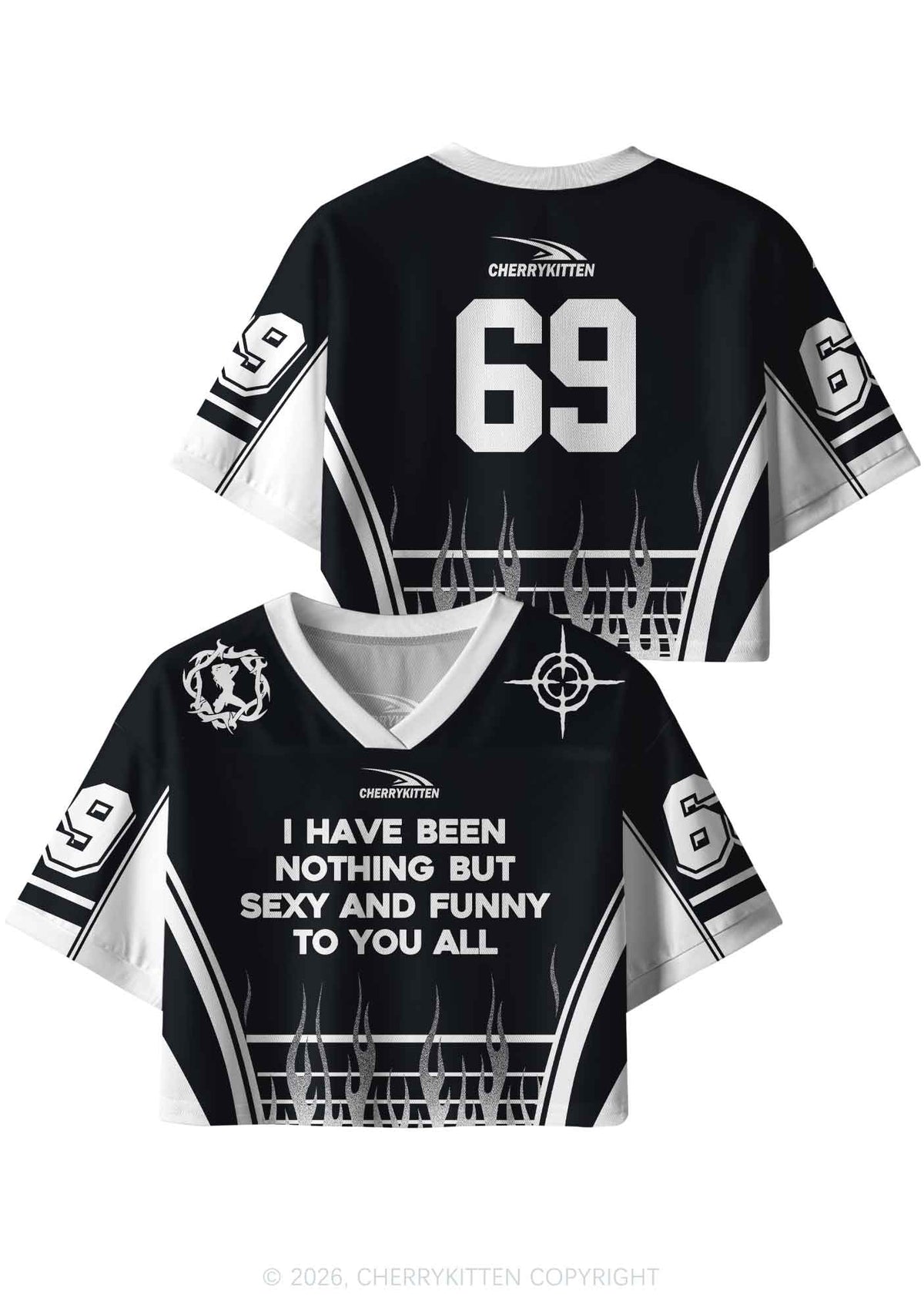 Black I Have Been Funny Y2K Crop Sport Jersey Shirts Cherrykitten