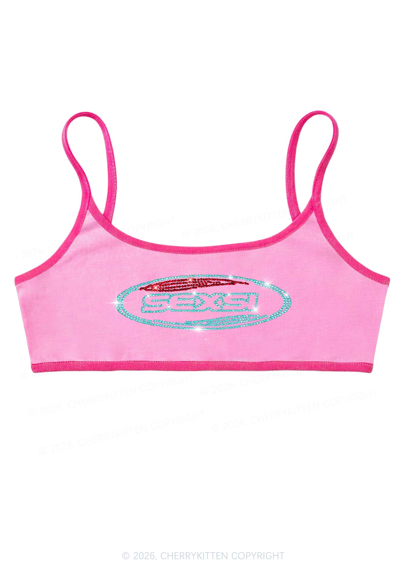 Rhinestone Sexsi Slogan Y2K Super Crop Cami Cherrykitten